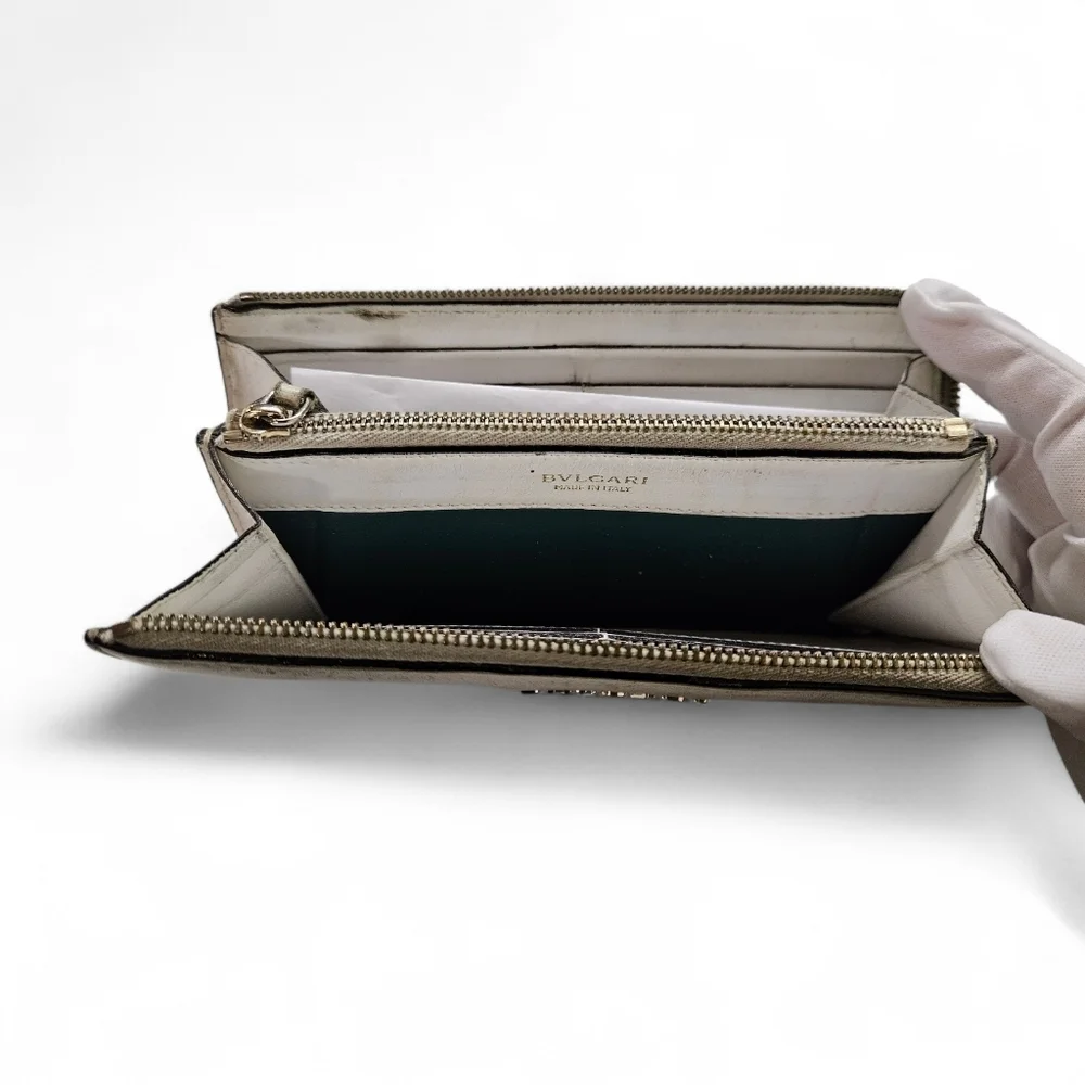 Bvlgari Zippered Seepento Wallet In Cream And Gold